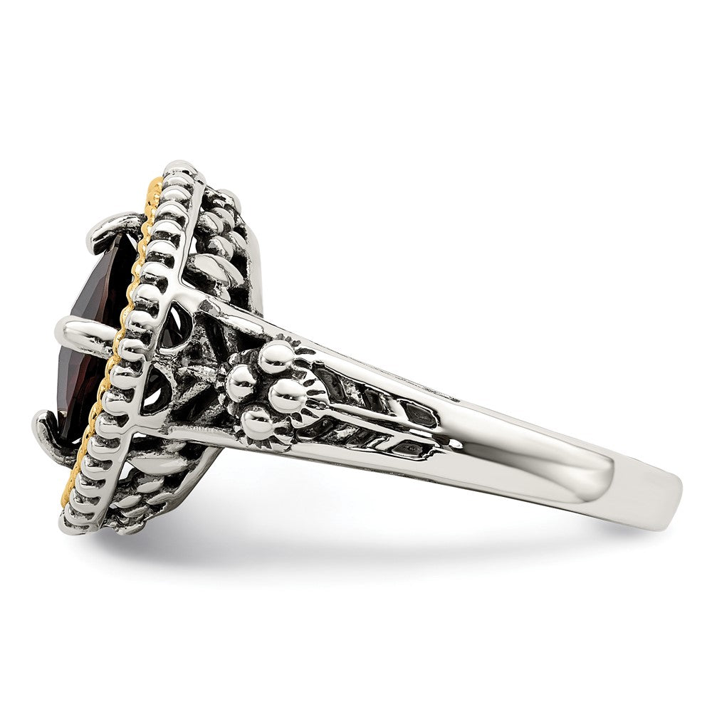 Shey Couture Sterling Silver with 14K Accent Antiqued Checkerboard Cushion Garnet Ring