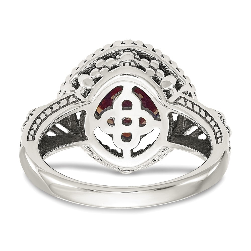 Shey Couture Sterling Silver with 14K Accent Antiqued Checkerboard Cushion Garnet Ring