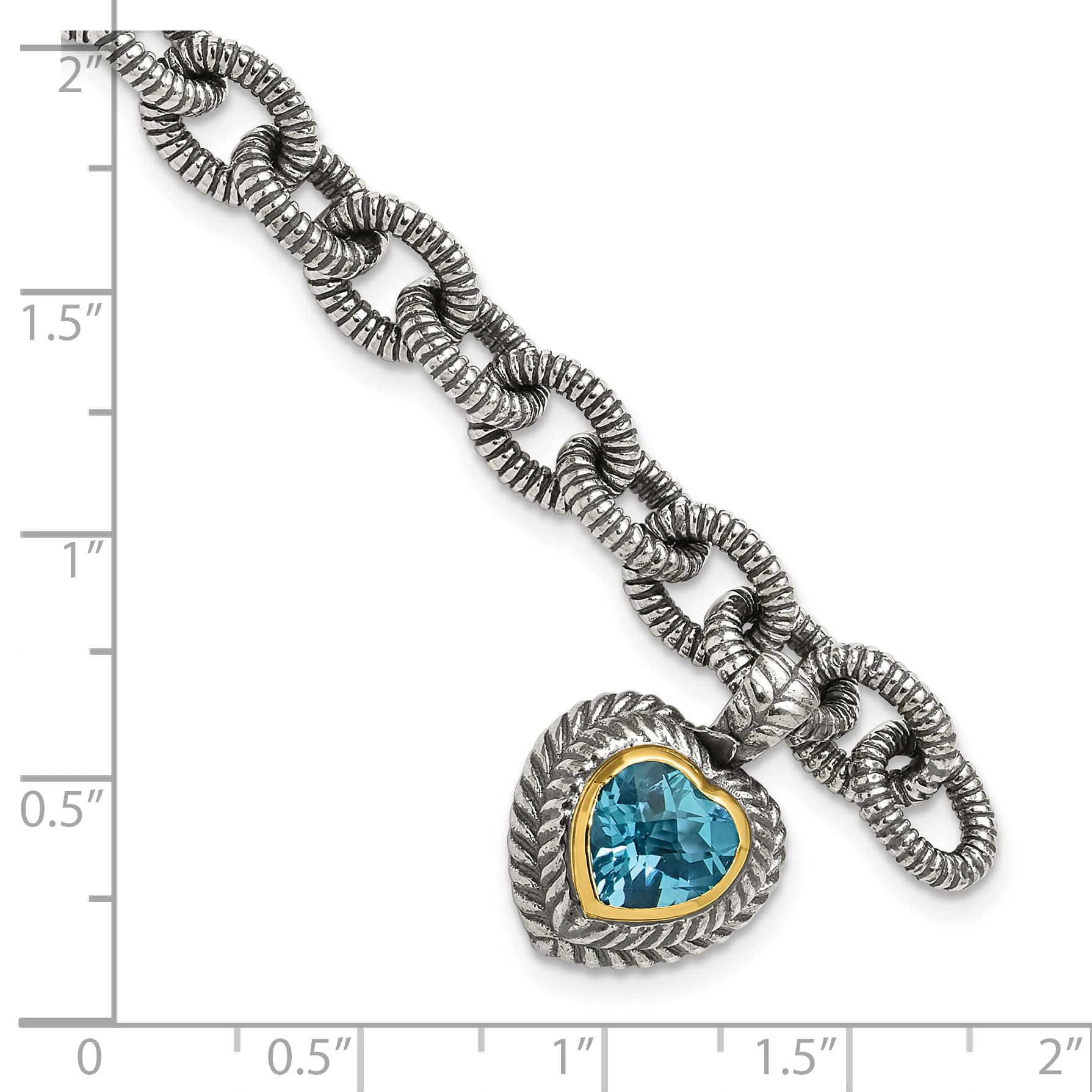 Shey Couture Sterling Silver with 14K Accent 7.5 Inch Antiqued Swiss Blue Topaz Heart Bezel Bracelet