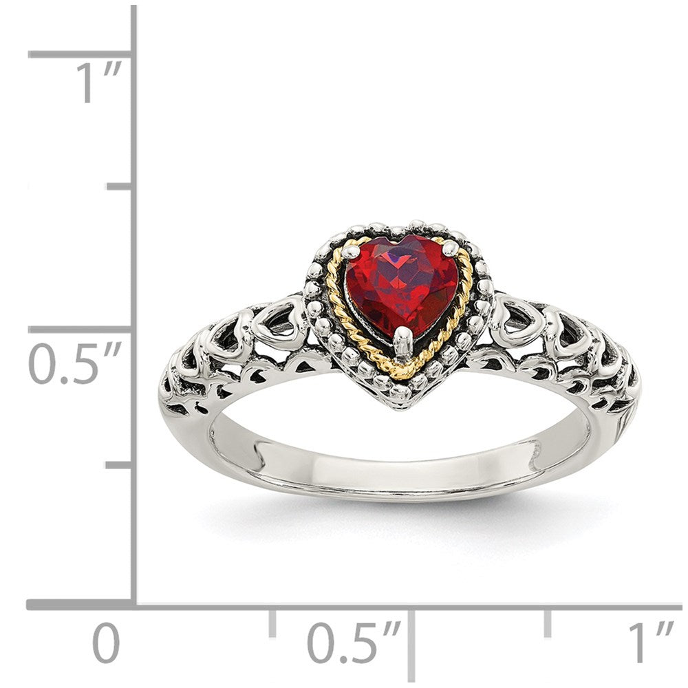 Shey Couture Sterling Silver with 14K Accent Antiqued Heart Garnet Ring