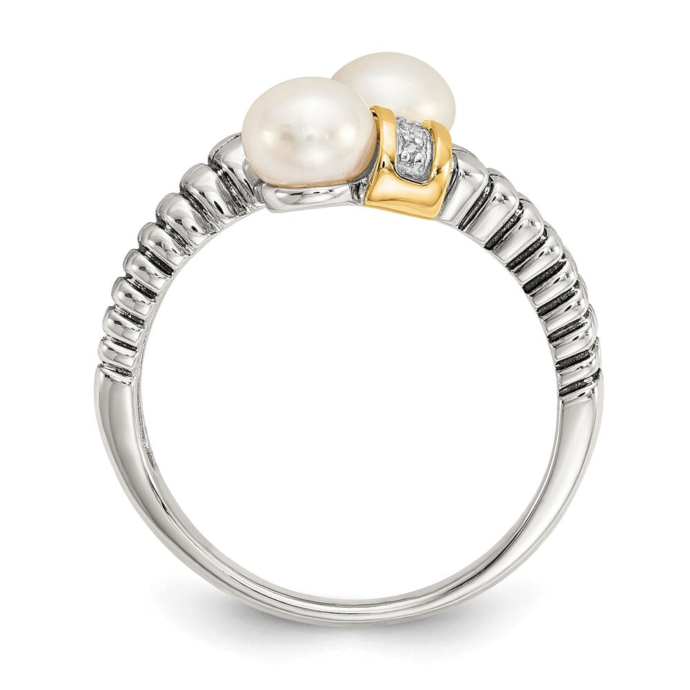 Shey Couture Sterling Silver with 14K Accent Antiqued 5.5-6mm Freshwater Cultured Pearl and Diamond By-Pass Ring