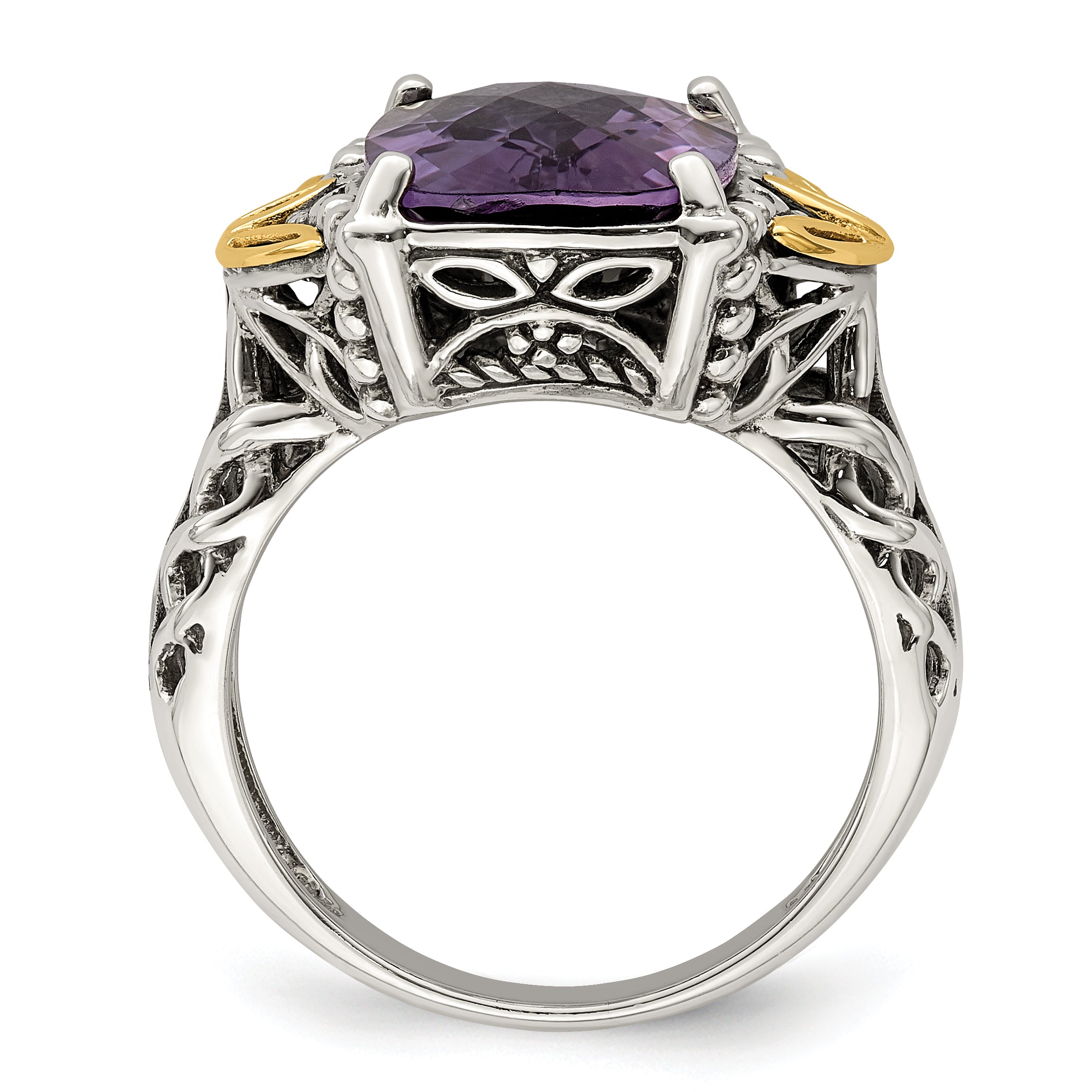 Shey Couture Sterling Silver with 14K Accent Antiqued Cushion Amethyst Ring