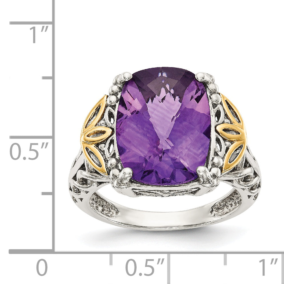 Shey Couture Sterling Silver with 14K Accent Antiqued Cushion Amethyst Ring
