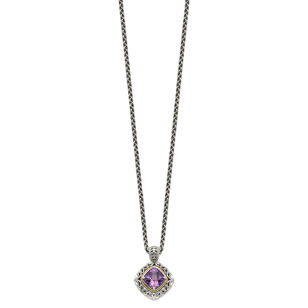 Shey Couture Sterling Silver with 14K Accent 18 Inch Antiqued Cushion Amethyst Necklace