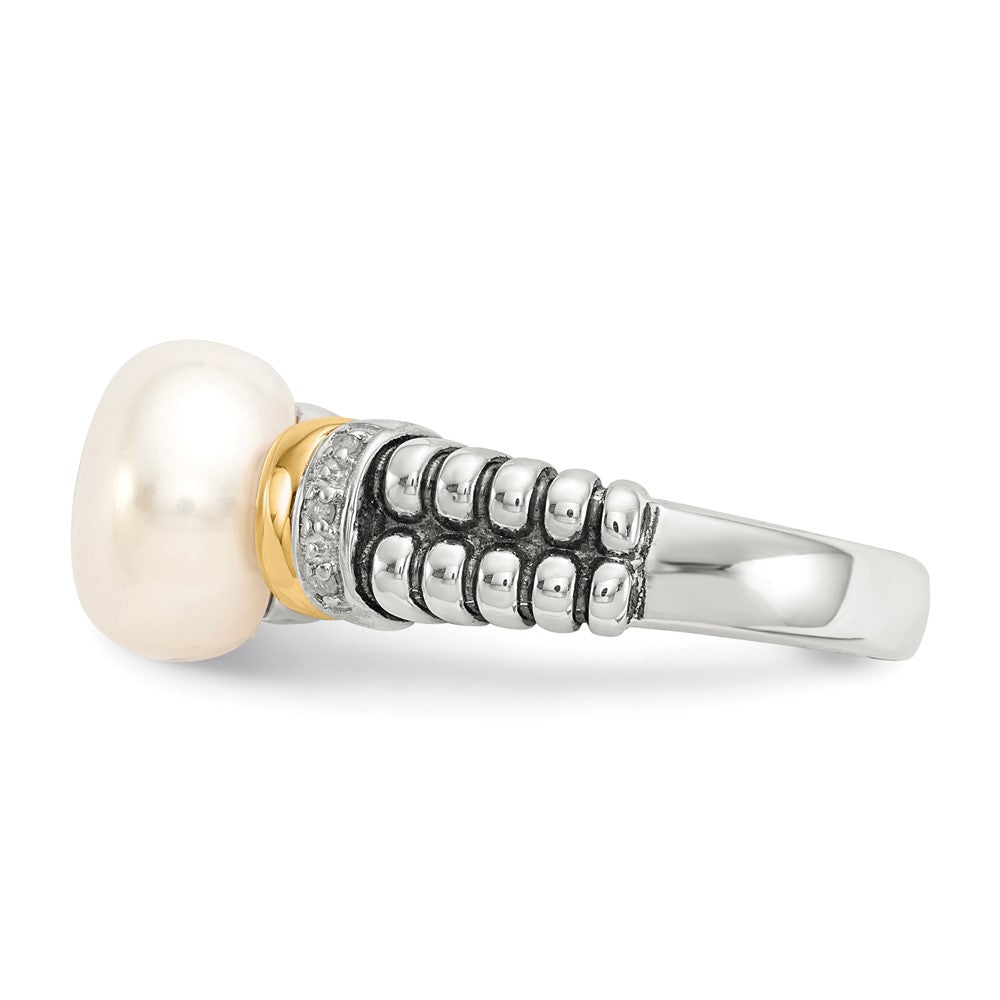 Shey Couture Sterling Silver with 14K Accent Antiqued Diamond and 9.5-10mm Freshwater Cultured Pearl Ring