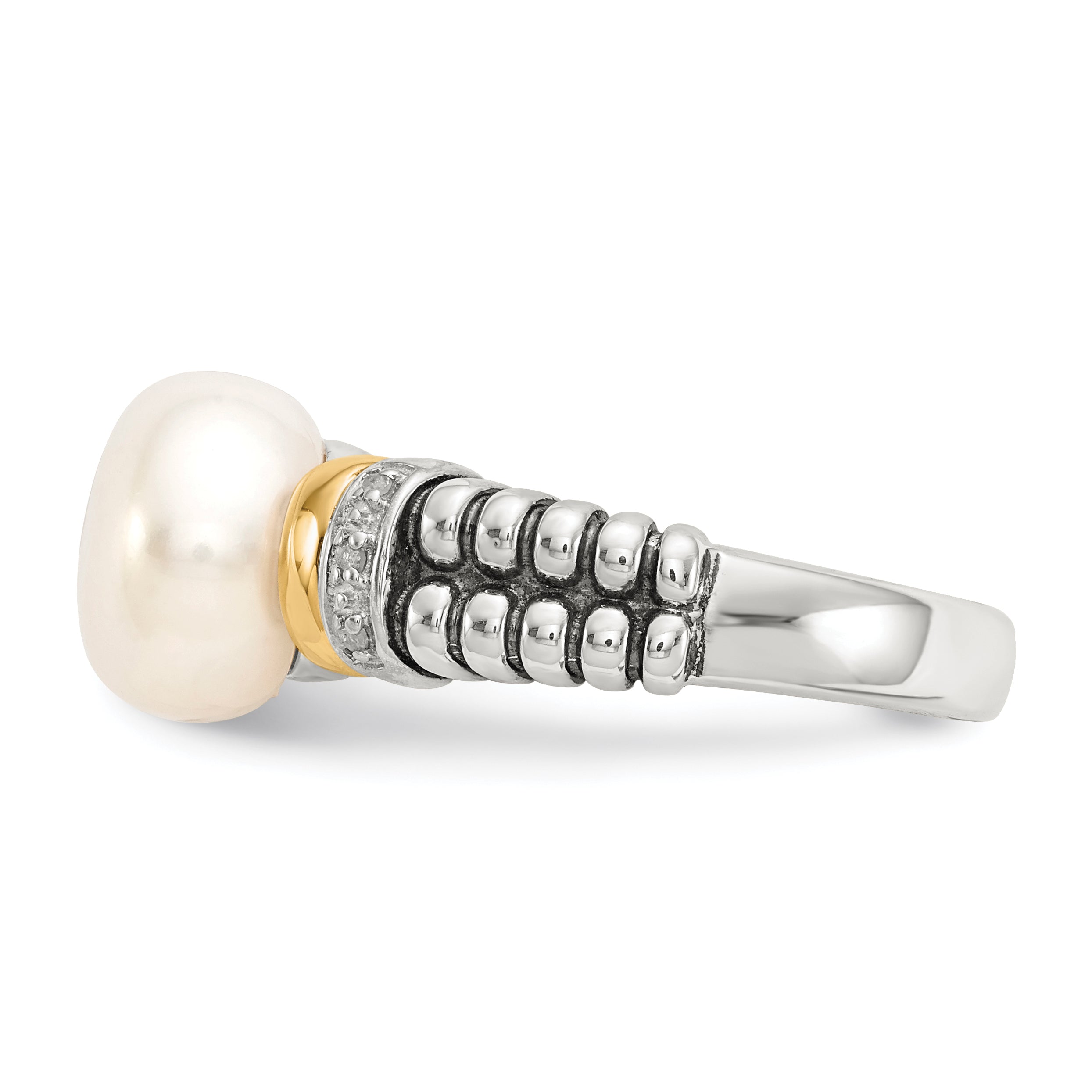 Shey Couture Sterling Silver with 14K Accent Antiqued Diamond and 9.5-10mm Freshwater Cultured Pearl Ring
