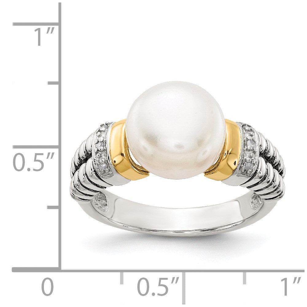 Shey Couture Sterling Silver with 14K Accent Antiqued Diamond and 9.5-10mm Freshwater Cultured Pearl Ring