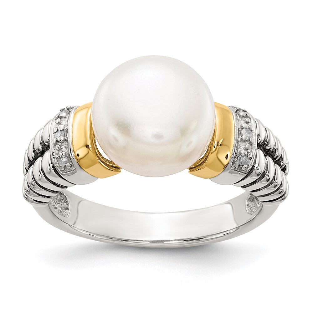 Shey Couture Sterling Silver with 14K Accent Antiqued Diamond and 9.5-10mm Freshwater Cultured Pearl Ring