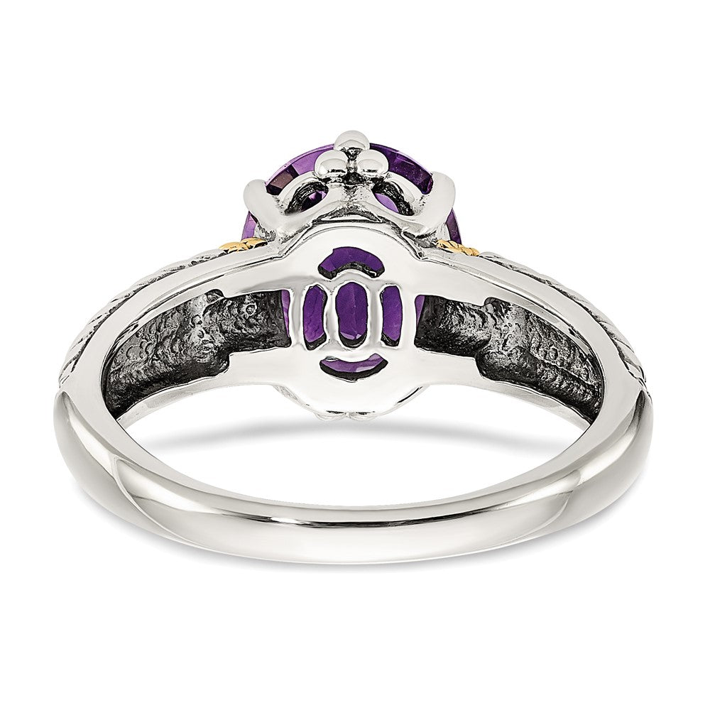 Shey Couture Sterling Silver with 14K Accent Antiqued Oval Amethyst Ring