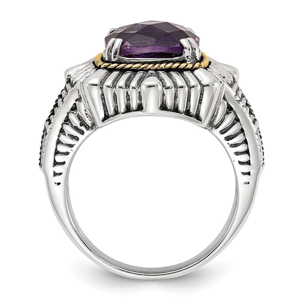 Sterling Silver w/14k Polished & Antiqued Textured Amethyst Ring