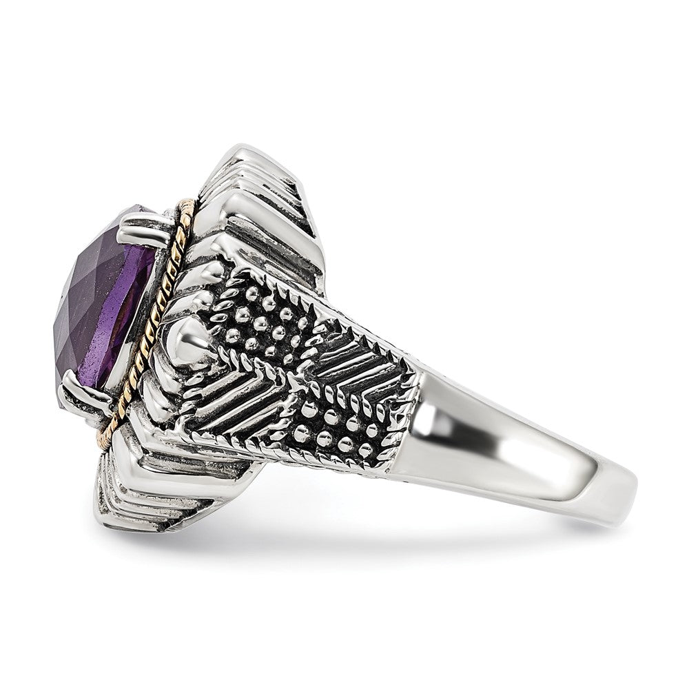 Sterling Silver w/14k Polished & Antiqued Textured Amethyst Ring