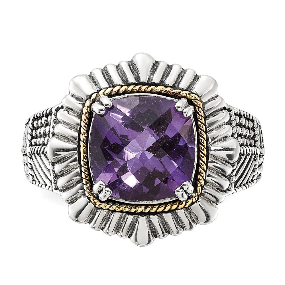 Sterling Silver w/14k Polished & Antiqued Textured Amethyst Ring