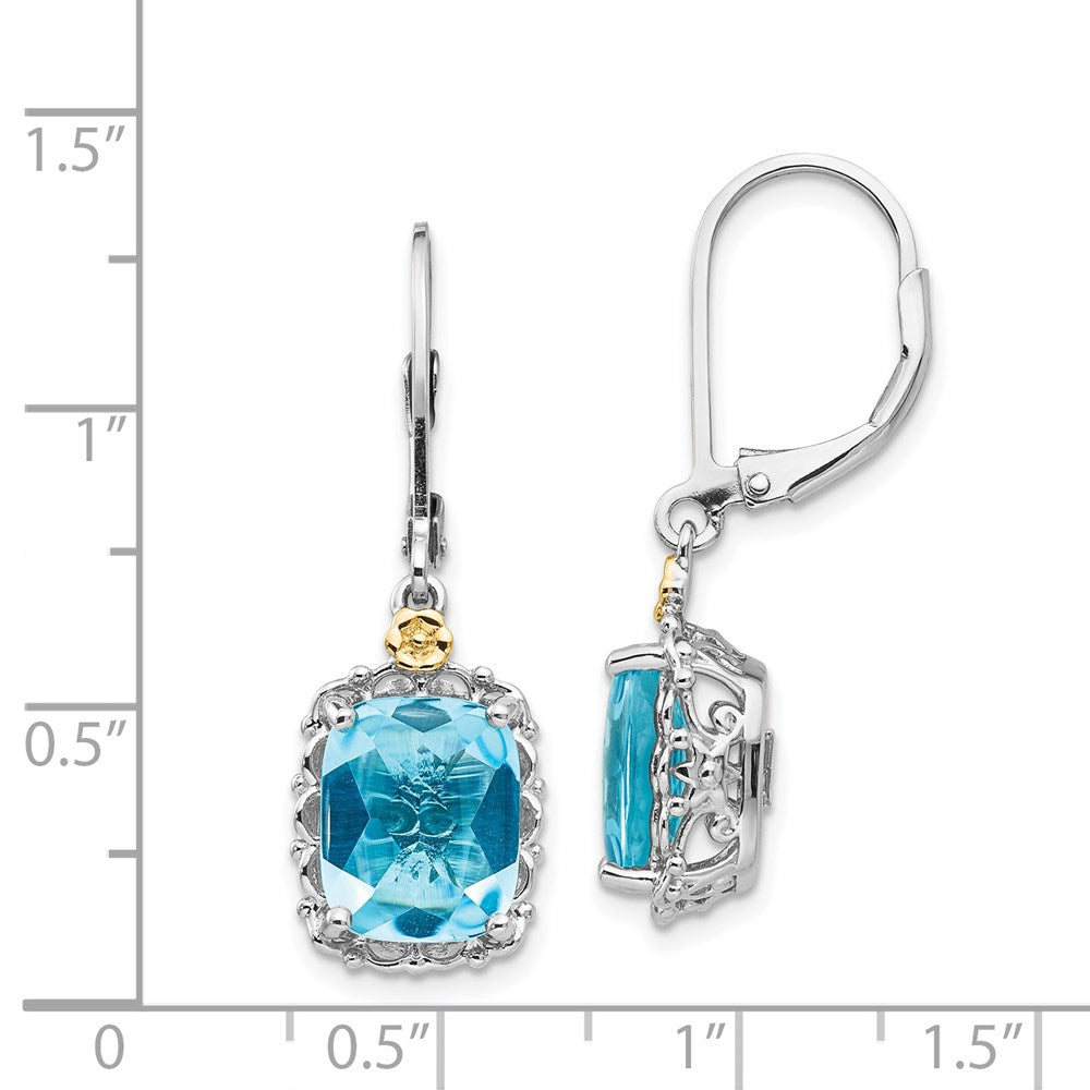 Shey Couture Sterling Silver Rhodium-plated with 14K Accent Recangular Blue Topaz Leverback Dangle Earrings