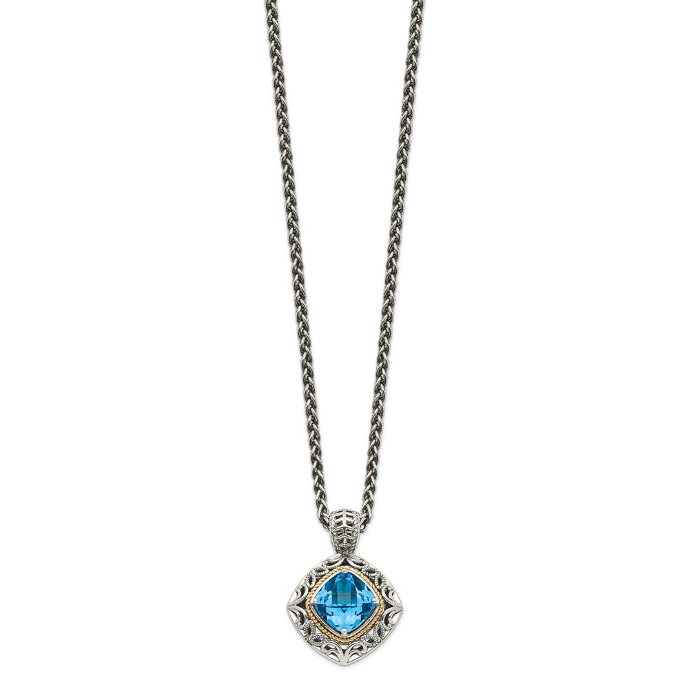 Shey Couture Sterling Silver with 14K Accent 18 Inch Antiqued Cushion Blue Topaz Necklace