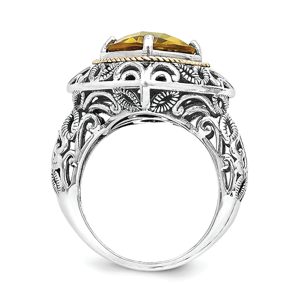 Sterling Silver w/14k Whiskey Quartz Ring