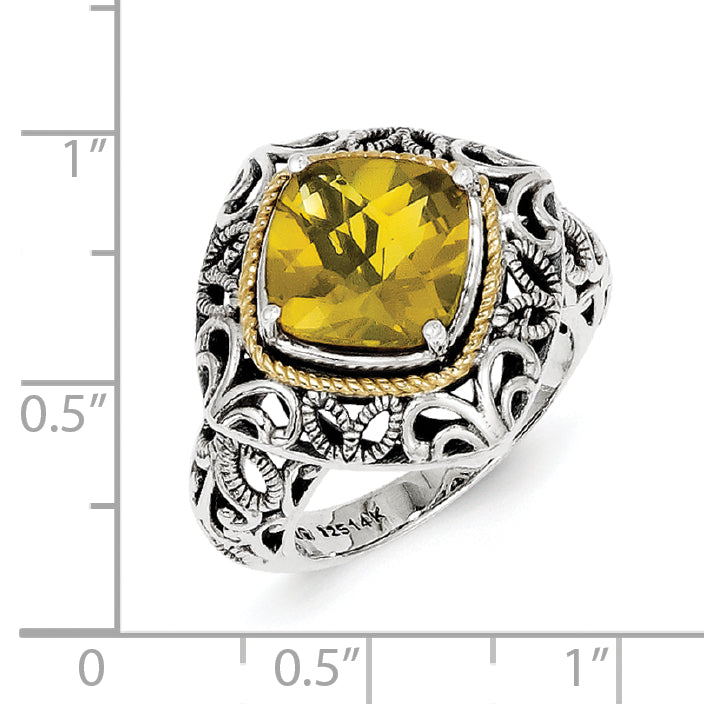 Sterling Silver w/14k Whiskey Quartz Ring