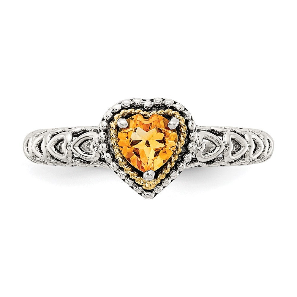 Shey Couture Sterling Silver with 14K Accent Antiqued Heart Citrine Ring