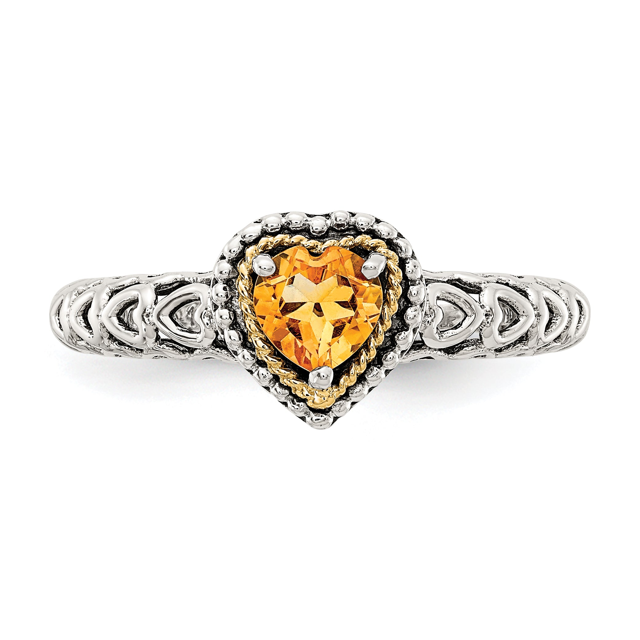 Shey Couture Sterling Silver with 14K Accent Antiqued Heart Citrine Ring