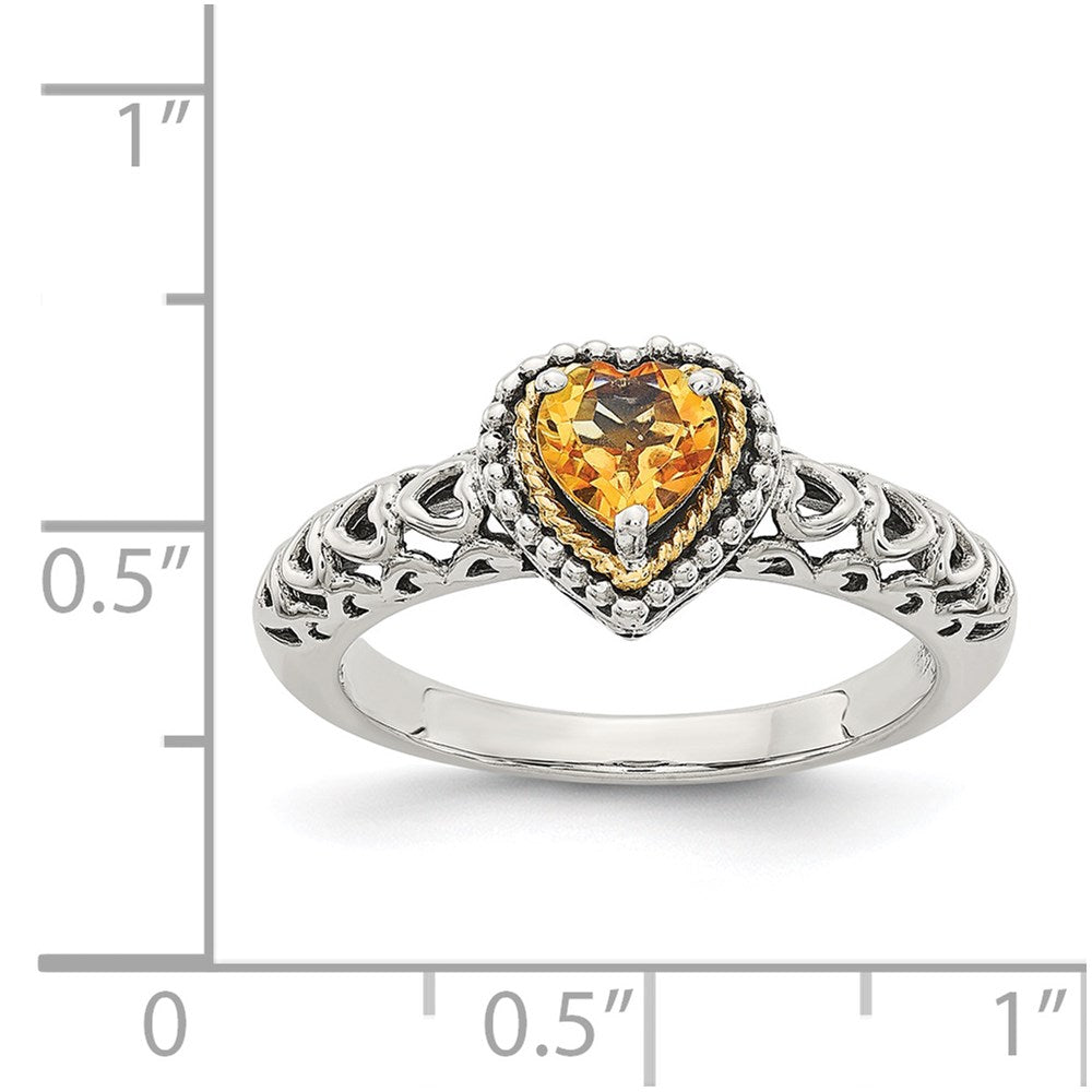 Shey Couture Sterling Silver with 14K Accent Antiqued Heart Citrine Ring