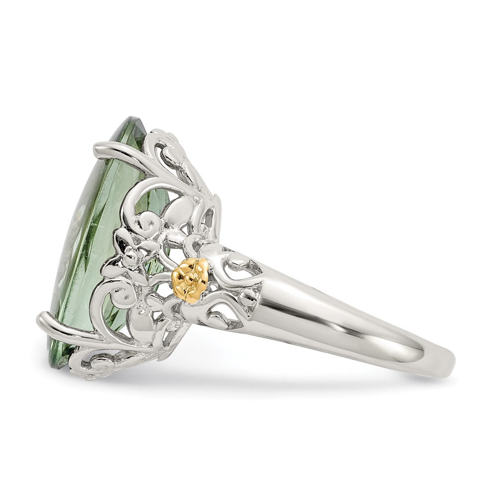 Shey Couture Sterling Silver Rhodium-plated with 14K Accent Oval Green Quartz Ring