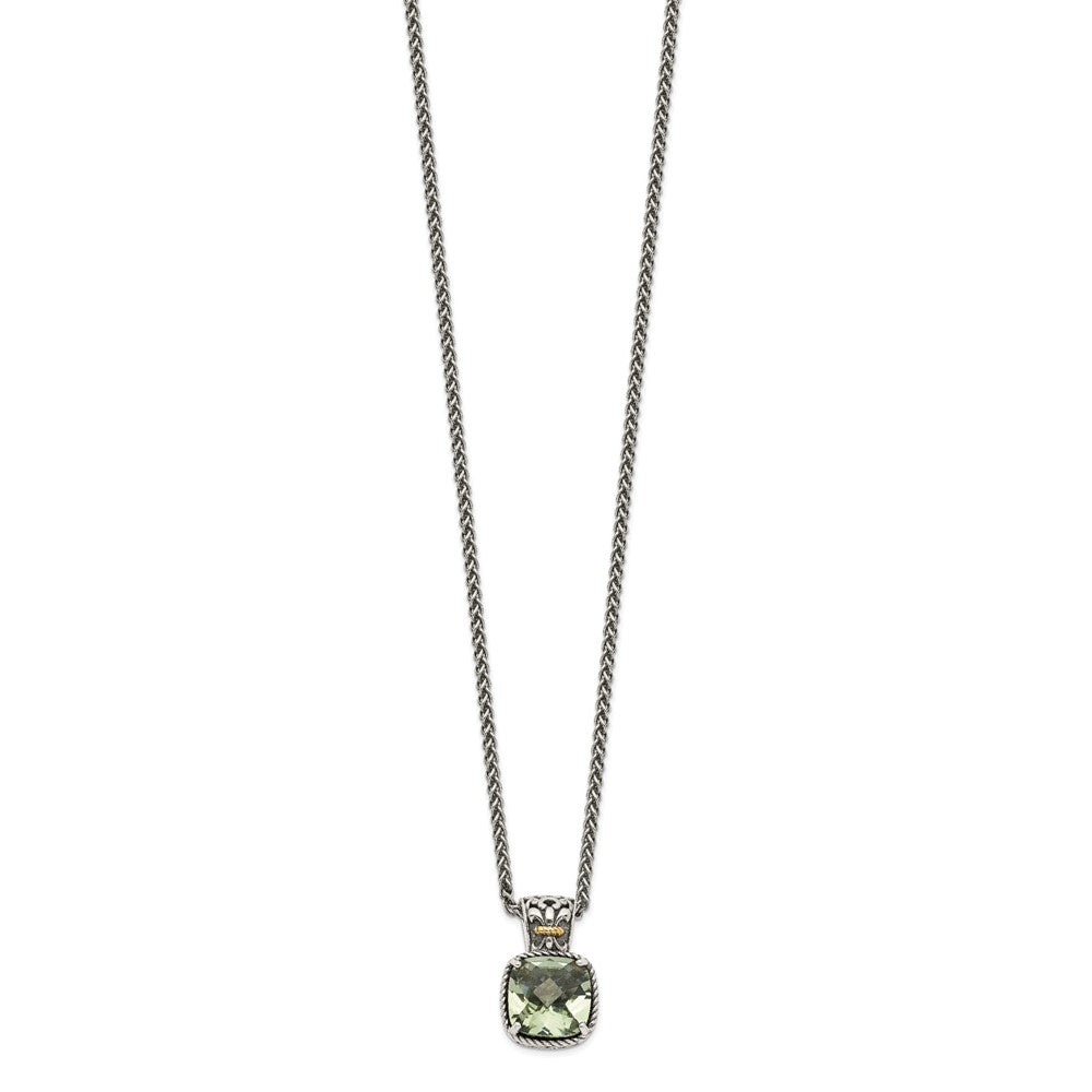 Shey Couture Sterling Silver with 14K Accent 18 Inch Antiqued Cushion Green Quartz Necklace