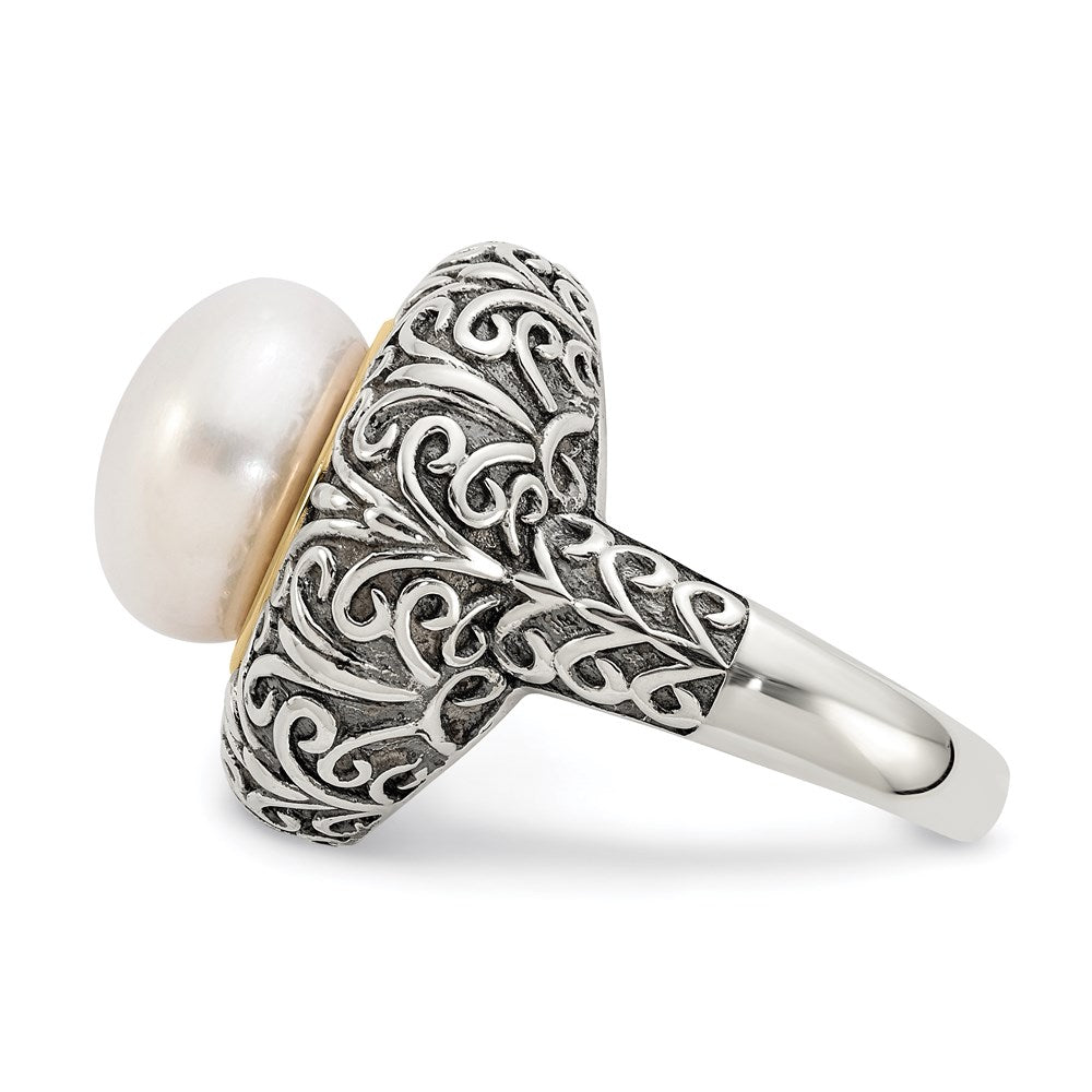 Sterling Silver w/14k 12mm FW Cultured Pearl Ring
