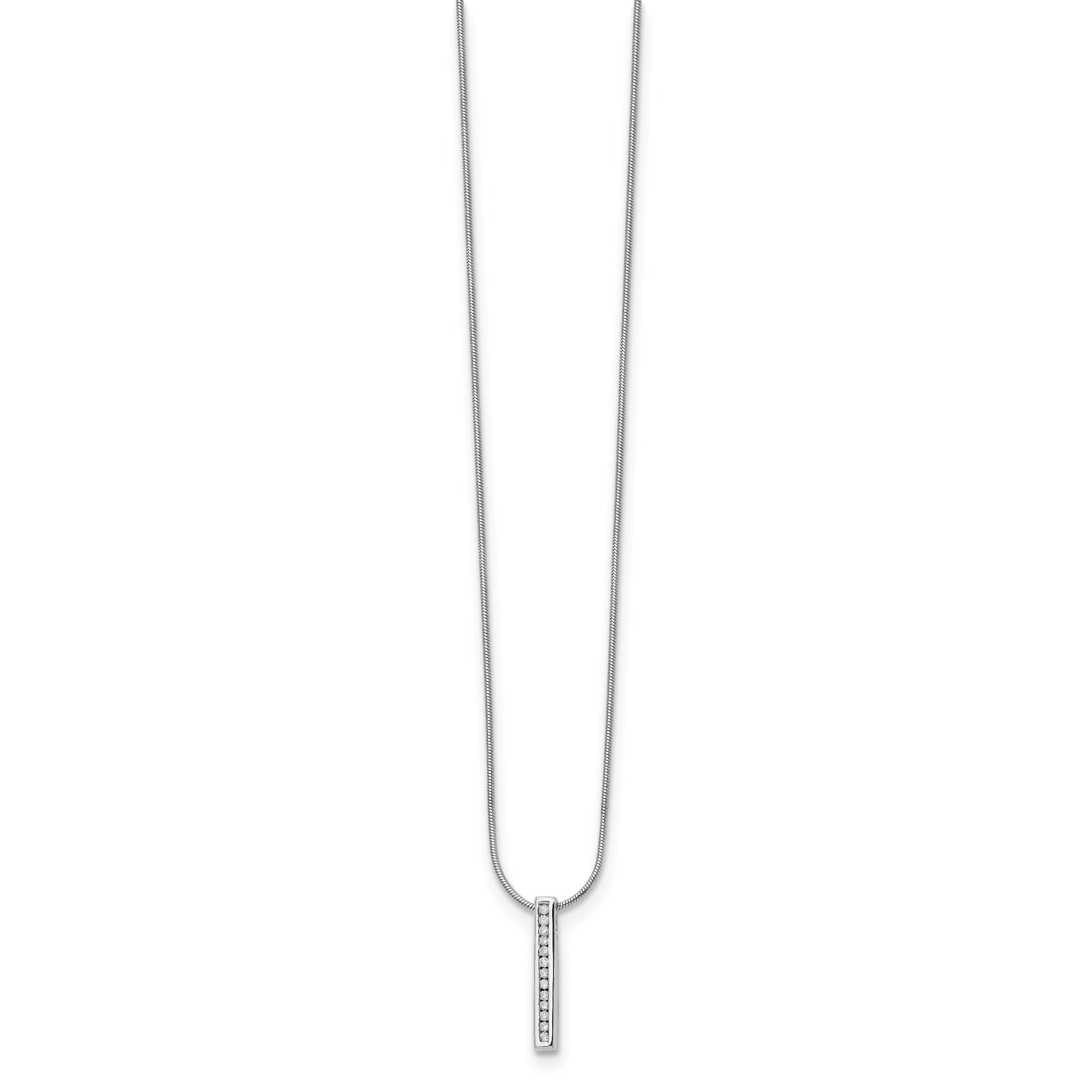 14k White Gold 1/8 carat Lab Grown Diamond VS/SI+ G+ Complete 18 inch Vertical Bar Pendant Necklace