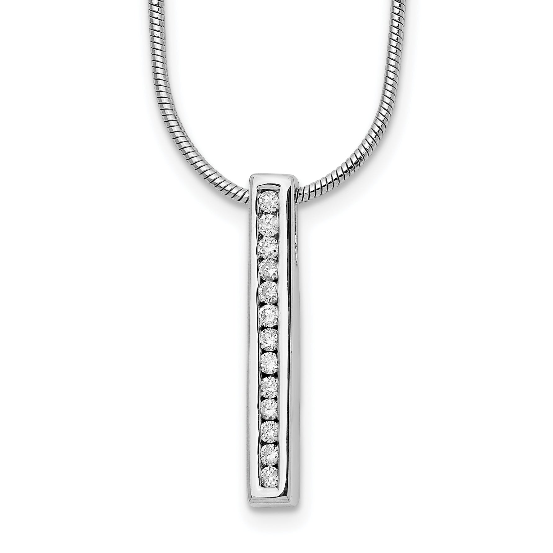 14k White Gold 1/8 carat Lab Grown Diamond VS/SI+ G+ Complete 18 inch Vertical Bar Pendant Necklace