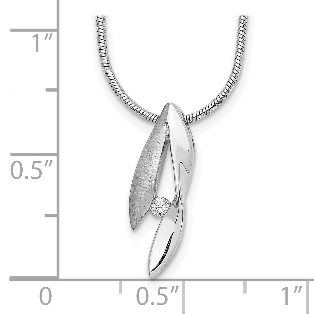 White Ice Sterling Silver Rhodium-plated Satin and Polished 18 Inch Diamond Necklace with 2 Inch Extender