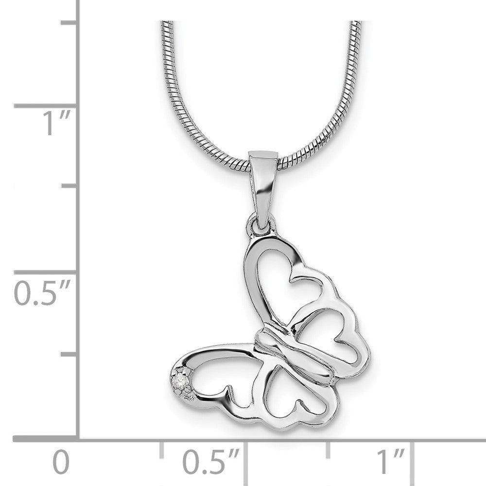 White Ice Sterling Silver Rhodium-plated 18 Inch Diamond Butterfly Necklace with 2 Inch Extender