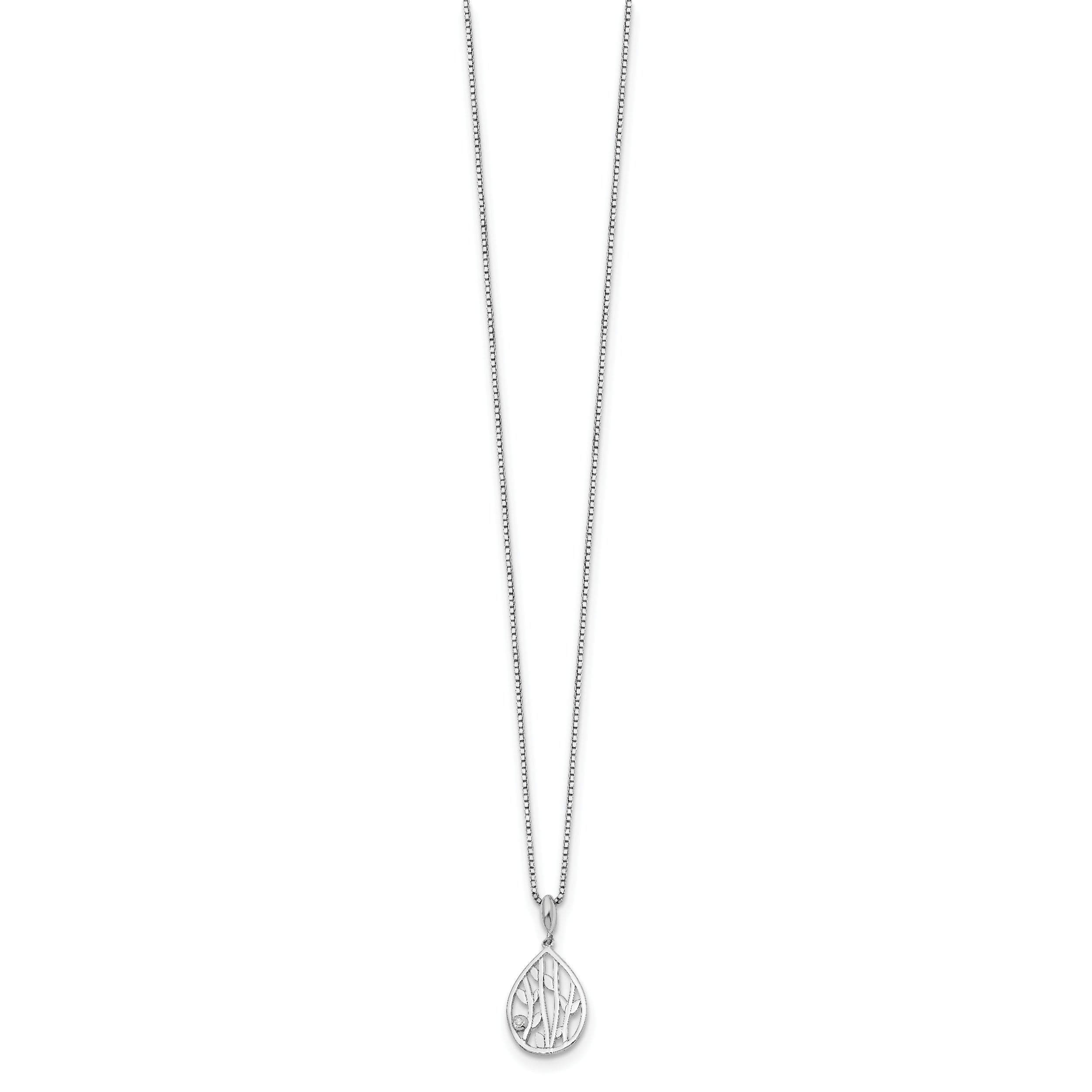 White Ice Sterling Silver Rhodium-plated 18 Inch Diamond Leaf Pendant Necklace with 2 Inch Extender