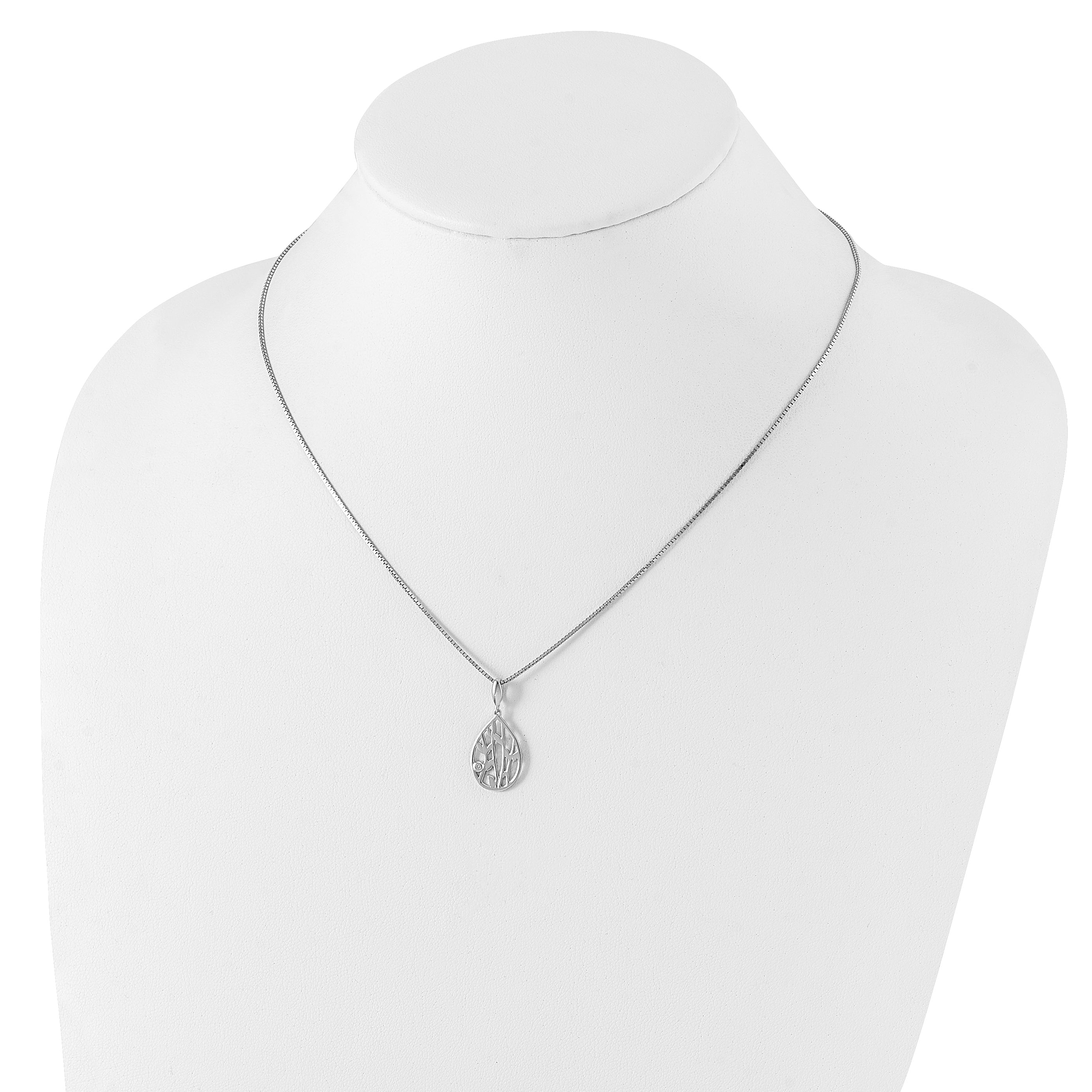 White Ice Sterling Silver Rhodium-plated 18 Inch Diamond Leaf Pendant Necklace with 2 Inch Extender