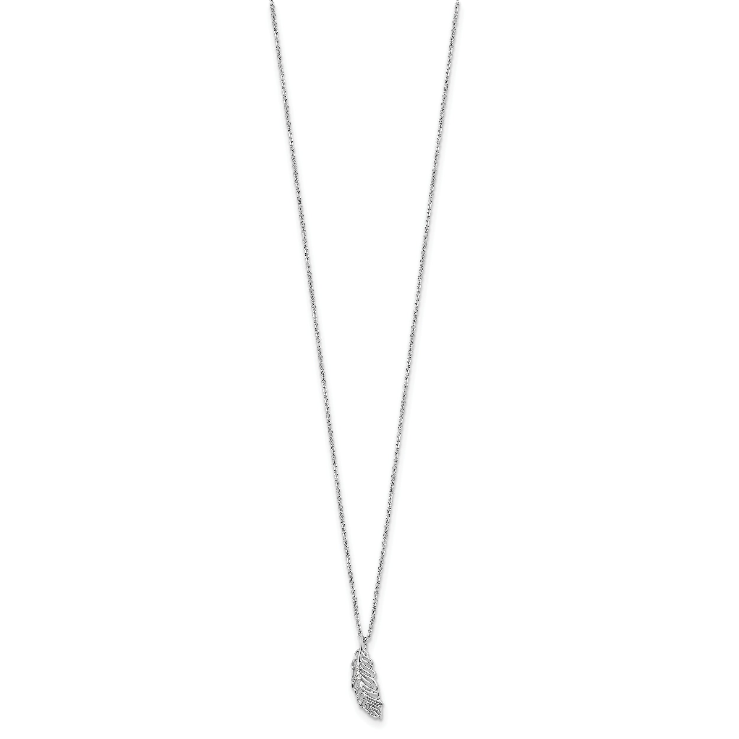 White Ice Sterling Silver Rhodium-plated 18 Inch Diamond Feather Necklace with 2 Inch Extender