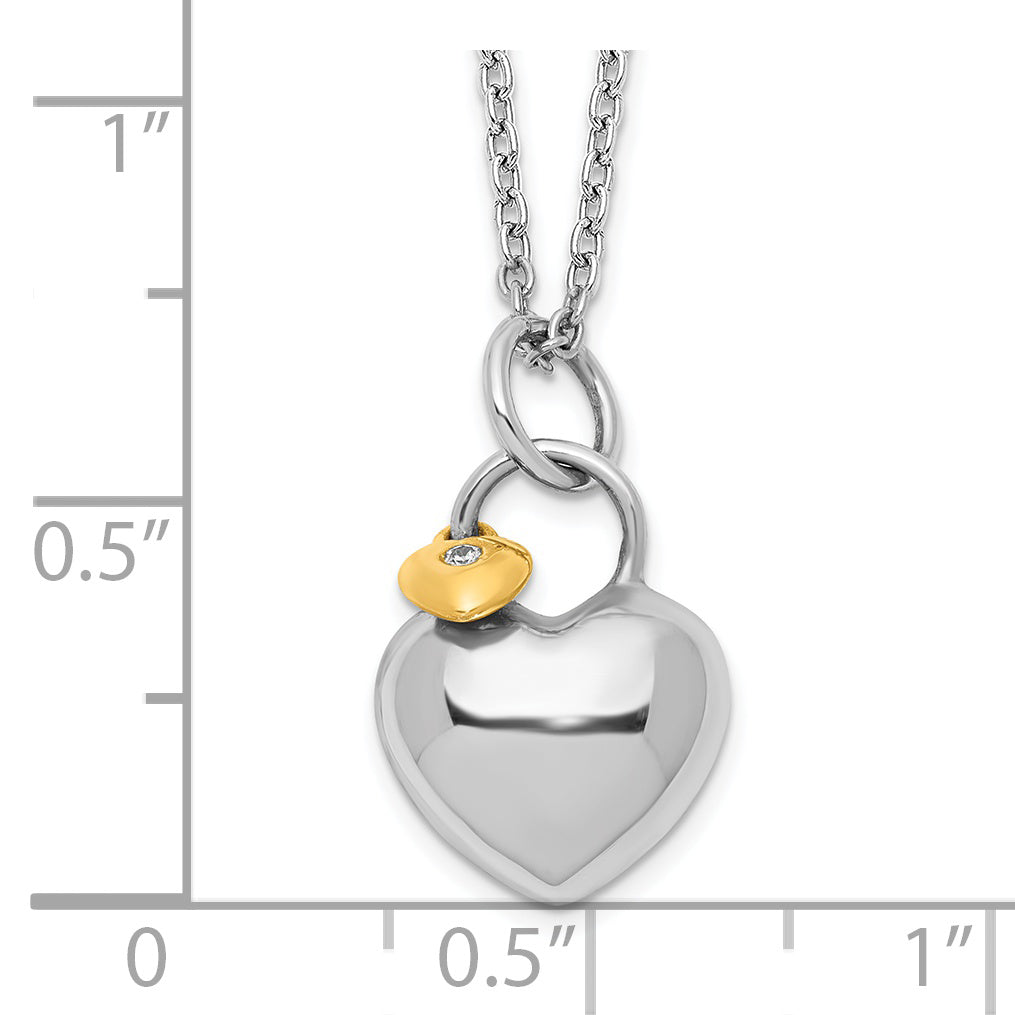 White Ice Sterling Silver Rhodium-plated Gold-tone 18 Inch Diamond Double Heart Necklace with 2 Inch Extender