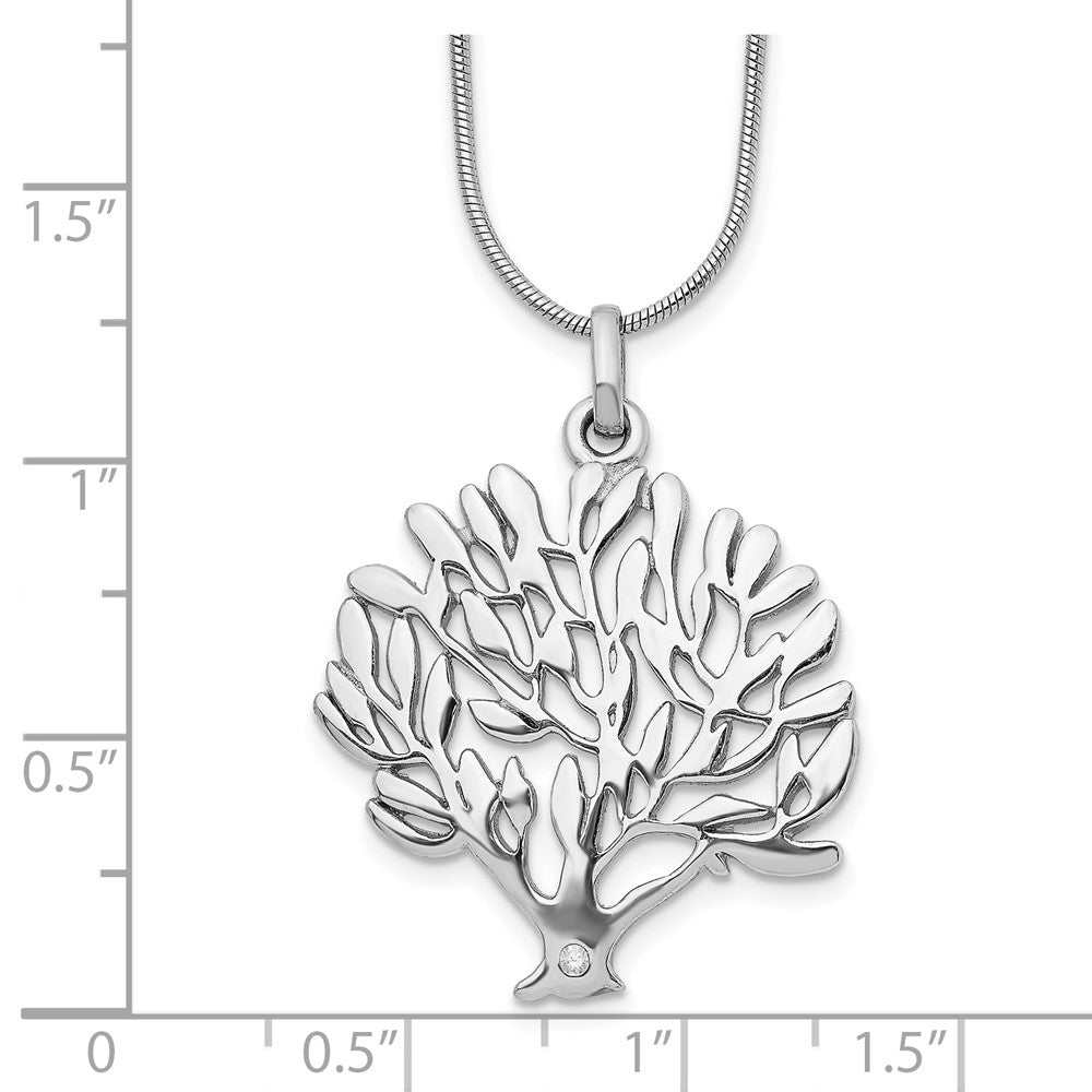 White Ice Sterling Silver Rhodium-plated 18 Inch Diamond Tree Pendant Necklace with 2 Inch Extender