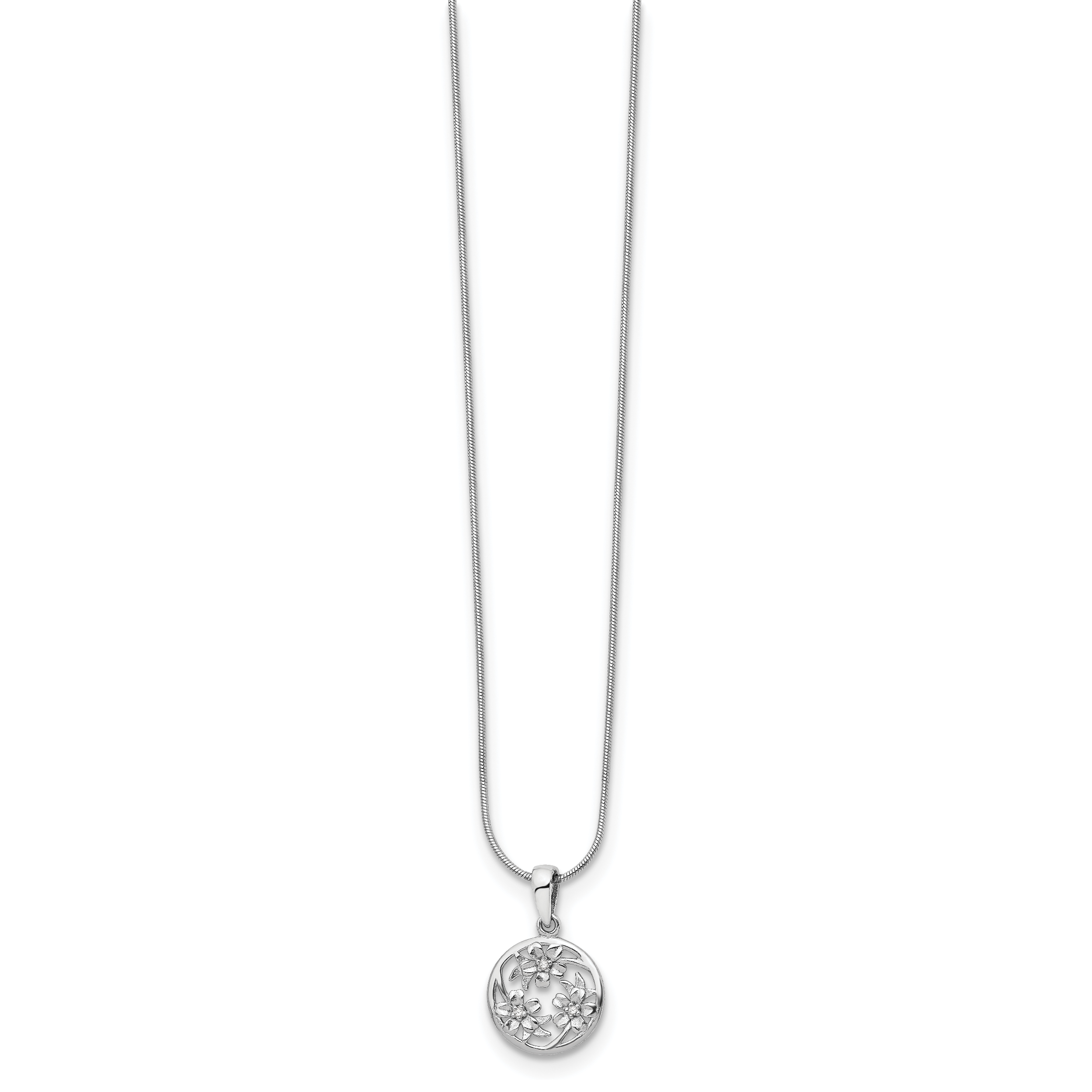 White Ice Sterling Silver Rhodium-plated 18 Inch Diamond Flower Necklace with 2 Inch Extender