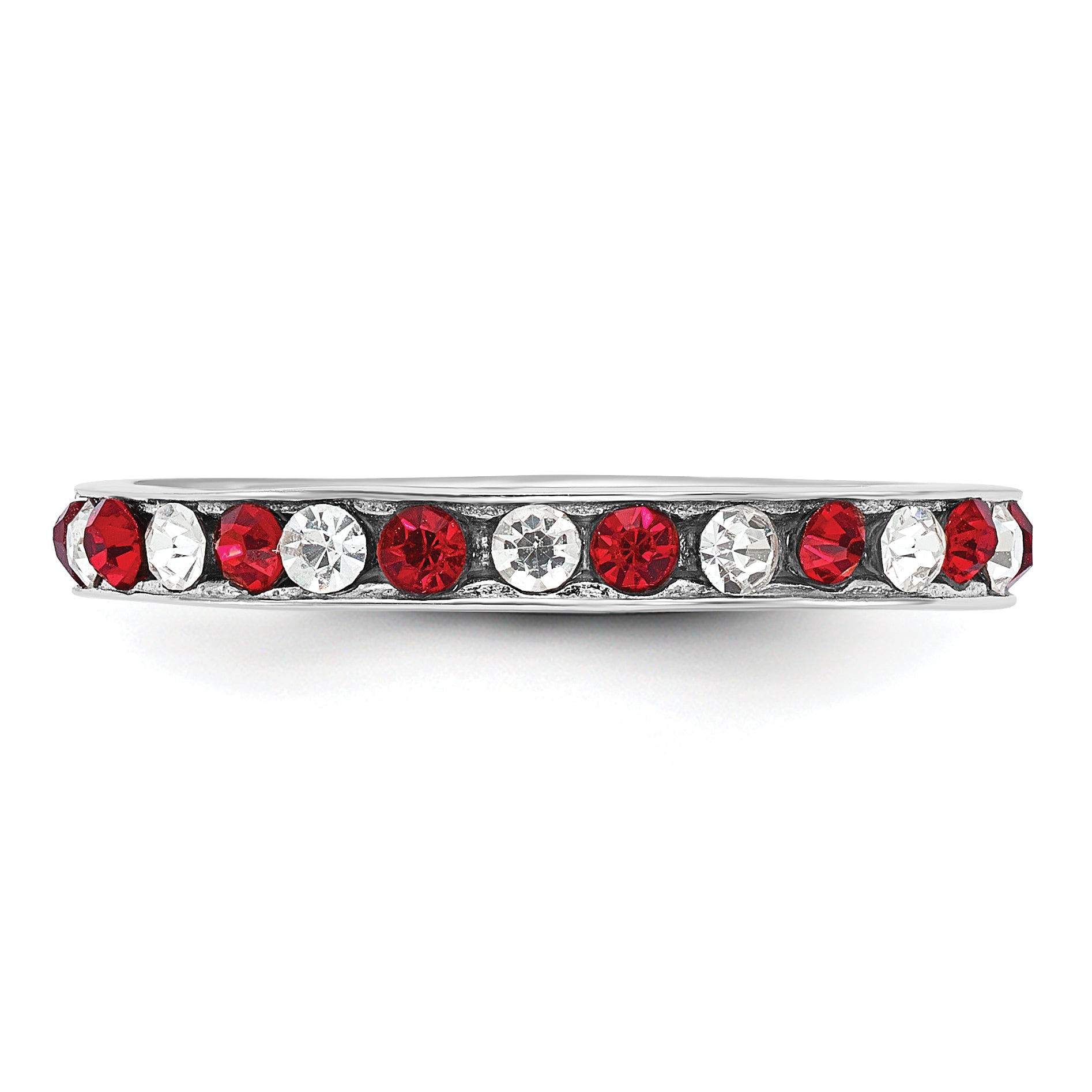 Sterling Silver Rhodium-plated Red and White Crystal Eternity Band Size 8