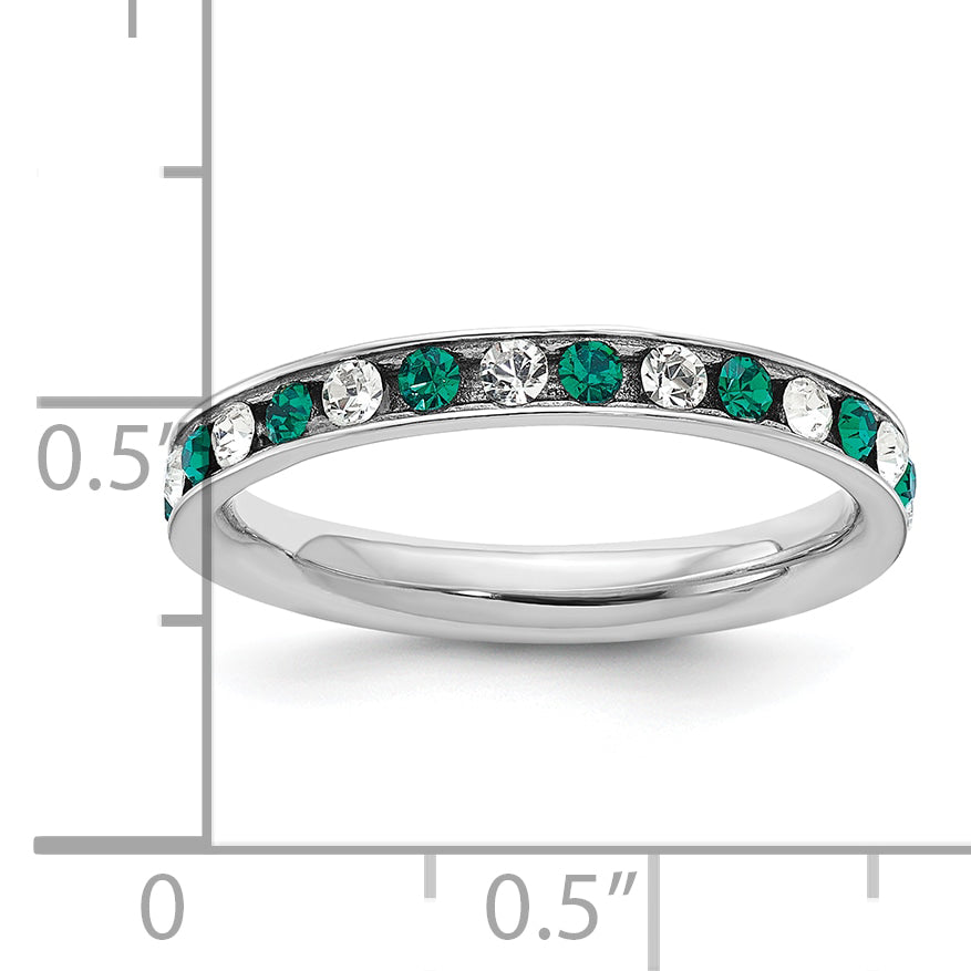 Sterling Silver Rhodium-plated Green and White Crystal Eternity Band Size 8