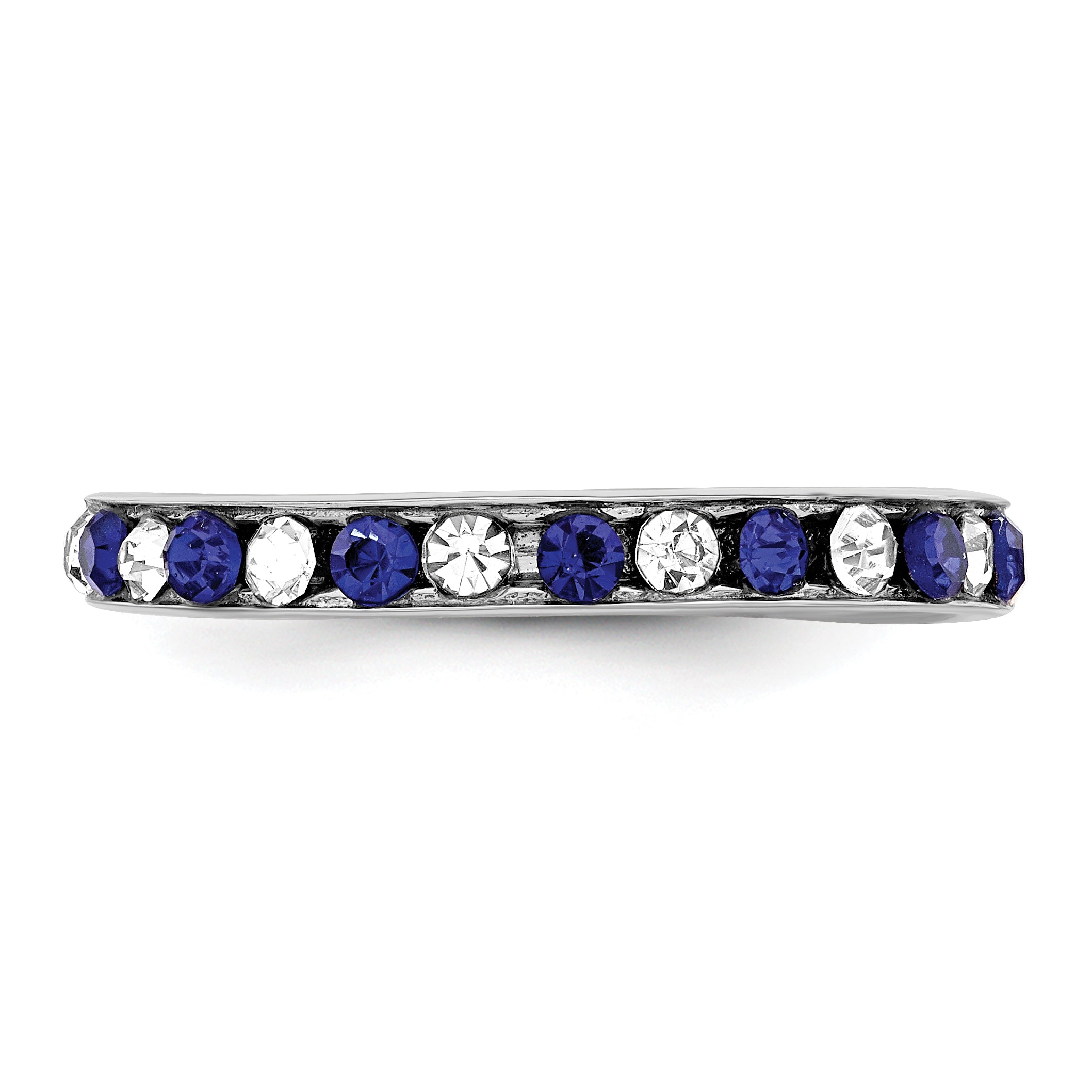 Sterling Silver Rhodium-plated Blue and White Crystal Eternity Band Size 8