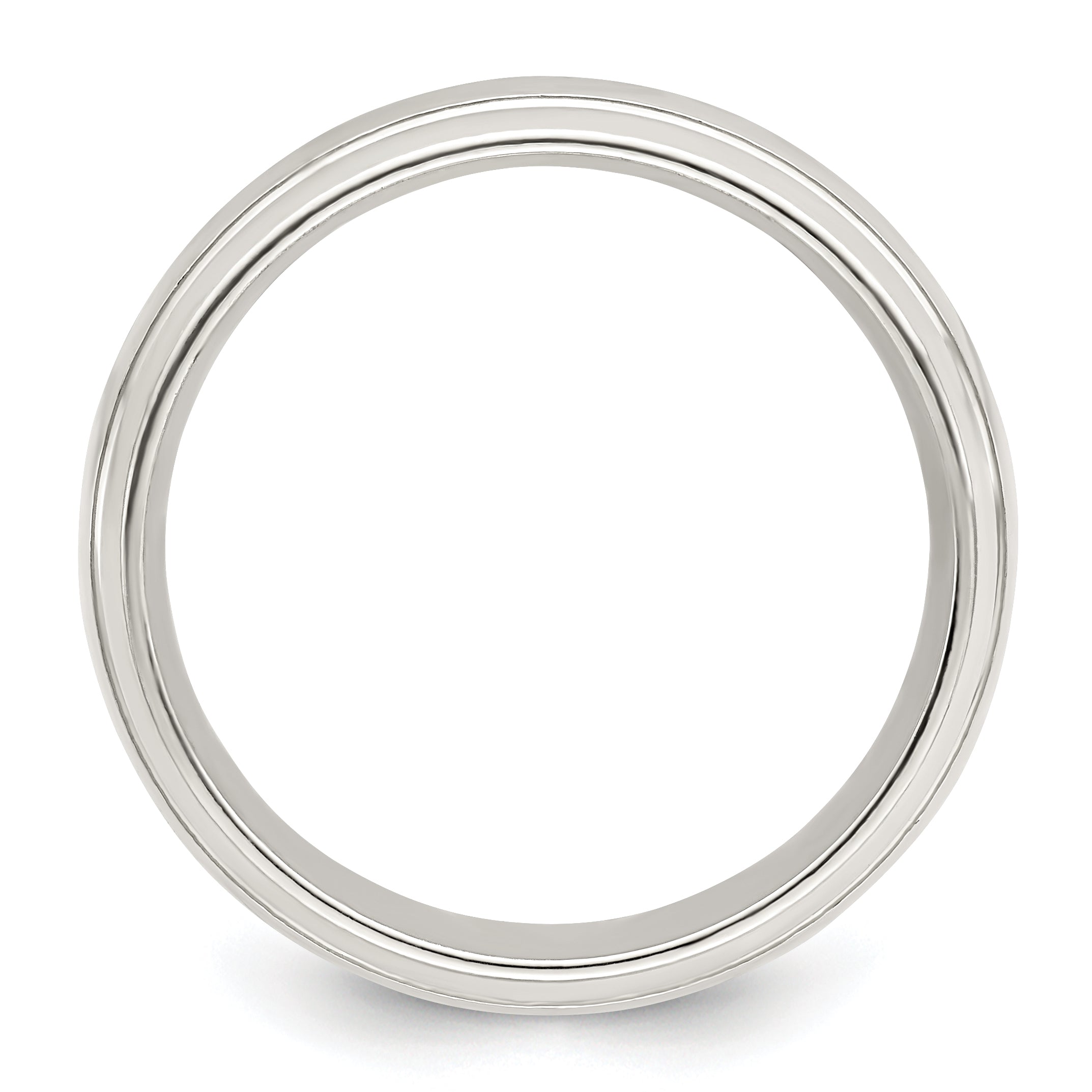 Sterling Silver 6mm Polished Domed with Grooved Beveled Edge Fancy Band Size 8