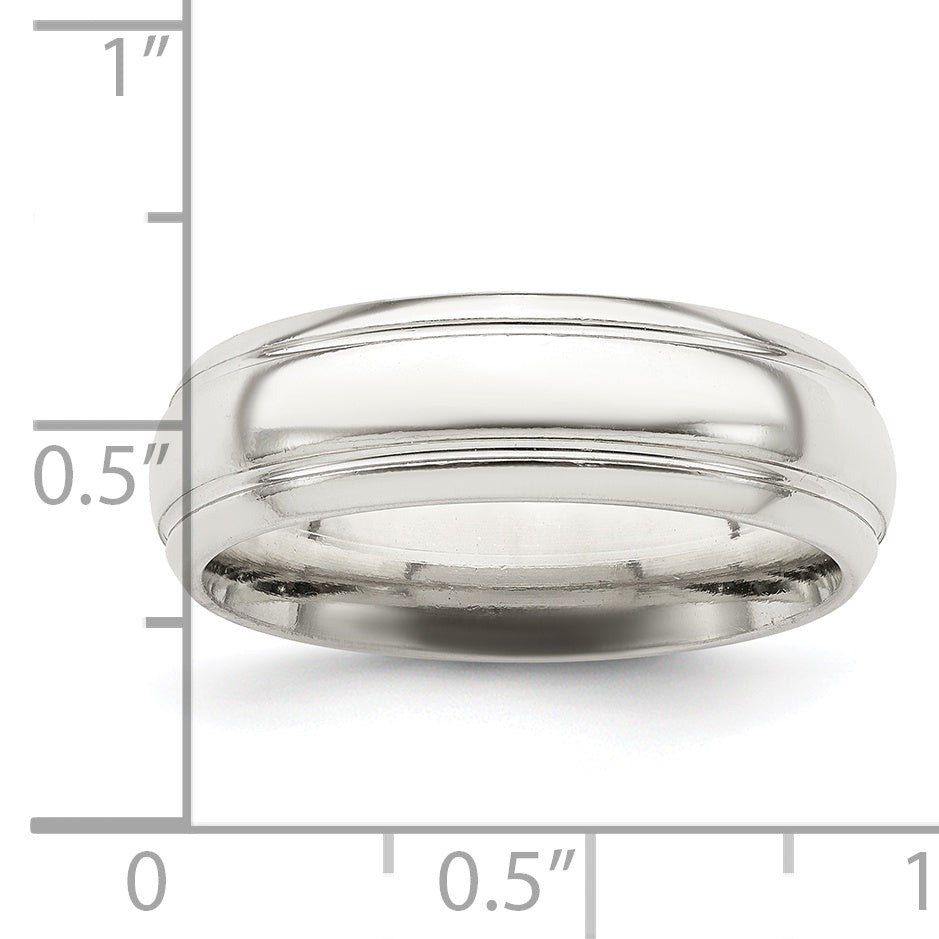 Sterling Silver 6mm Polished Domed with Grooved Beveled Edge Fancy Band Size 9