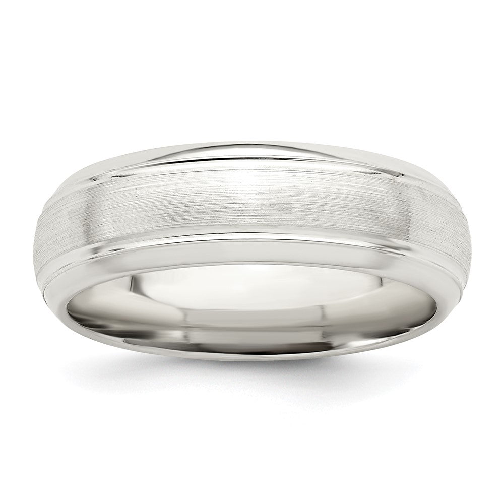 Sterling Silver 6mm Brushed Domed with Grooved Beveled Edge Fancy Band Size 9