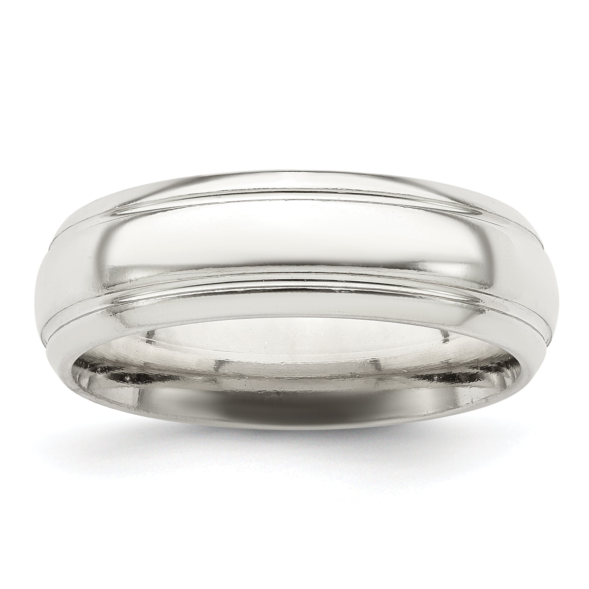 Sterling Silver 6mm Polished Domed with Grooved Beveled Edge Fancy Band Size 7