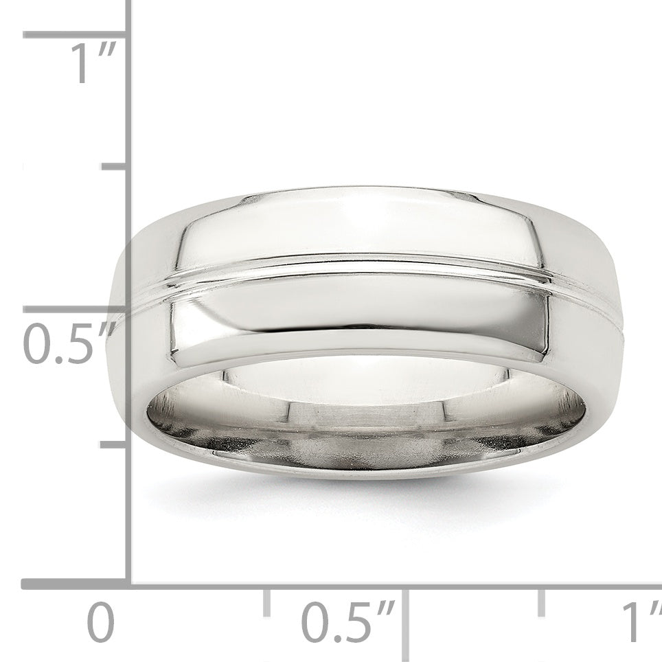 Sterling Silver 7mm Polished Domed Grooved Fancy Band Size 7