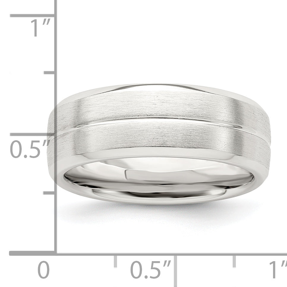 Sterling Silver 7mm Brushed Domed Grooved Fancy Band Size 10.5