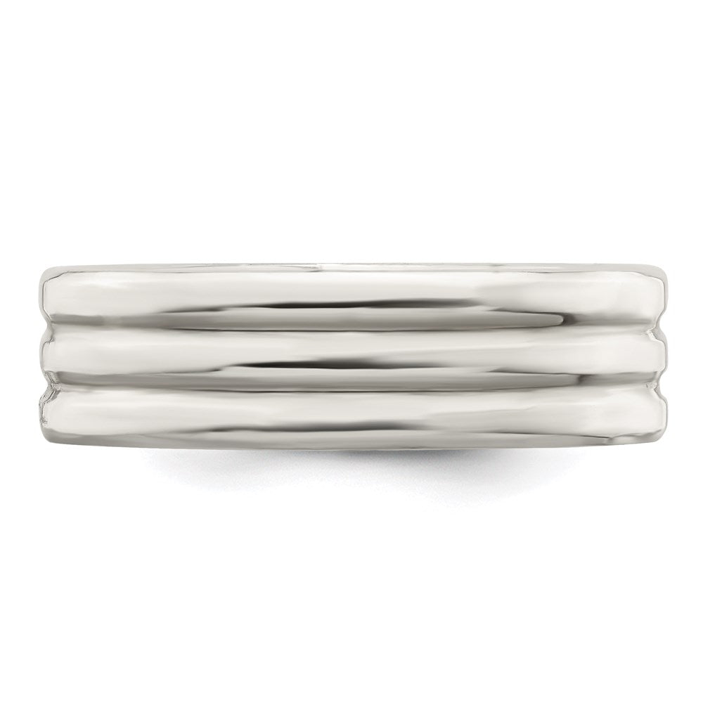 Sterling Silver 6mm Polished Flat Grooved Fancy Band Size 10.5