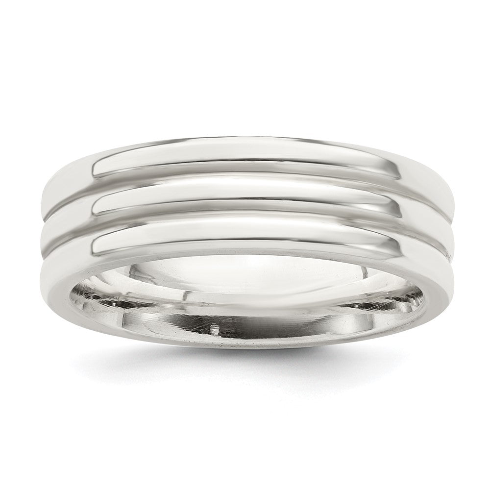 Sterling Silver 6mm Polished Flat Grooved Fancy Band Size 10.5