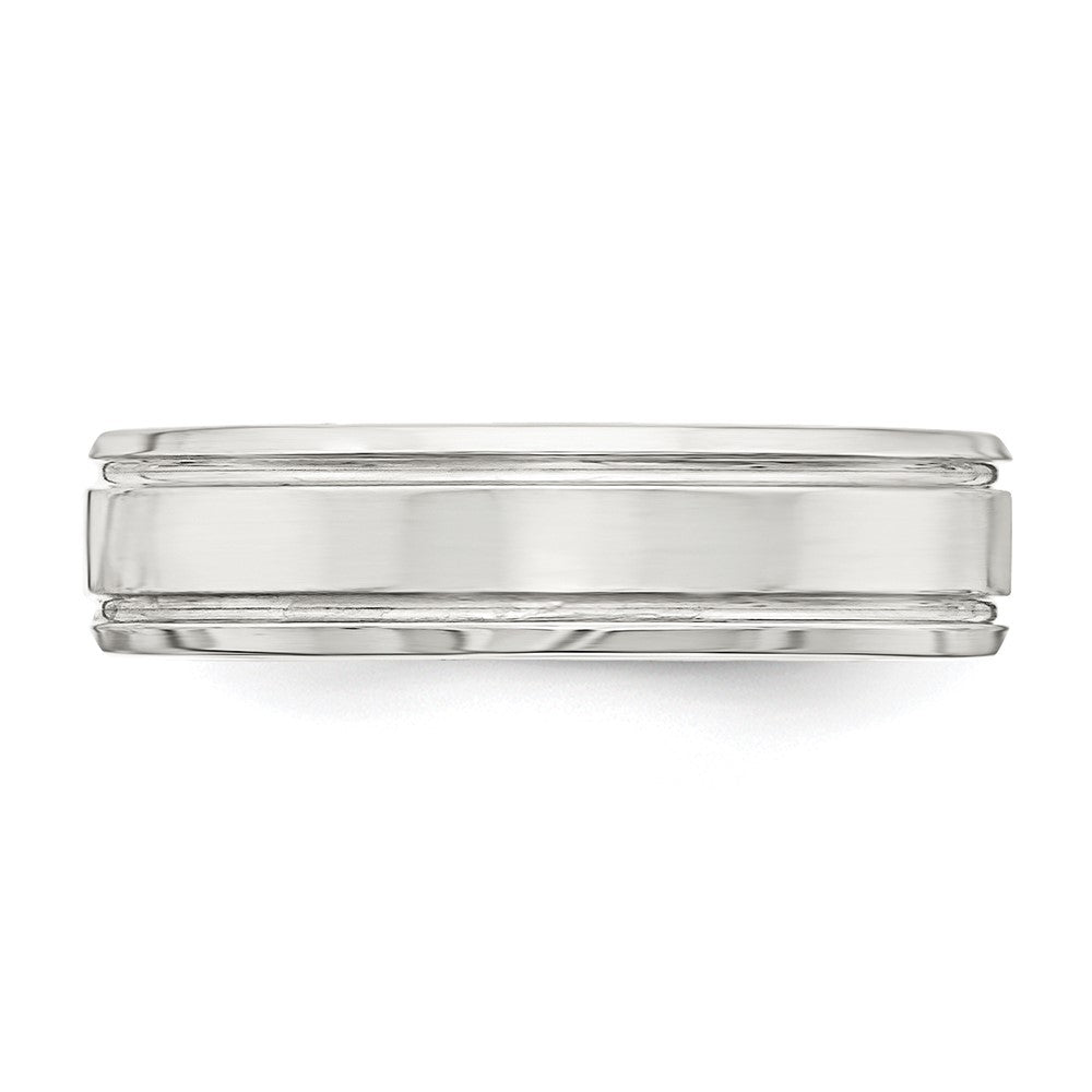 Sterling Silver 6mm Polished Flat Grooved Beveled Edge Fancy Band Size 12