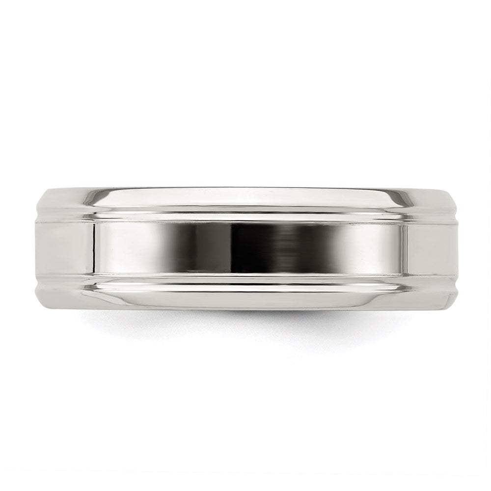 Sterling Silver 6mm Polished Flat Grooved Beveled Edge Fancy Band Size 12