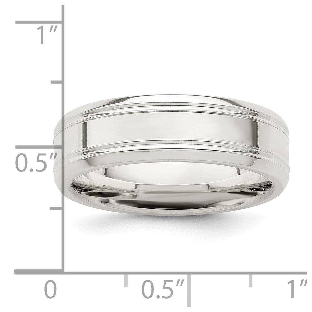 Sterling Silver 6mm Polished Flat Grooved Beveled Edge Fancy Band Size 7.5